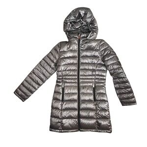 Andrew Marc Packable Lightweight Premium Down Puffer Coat Hooded Silver Small‎